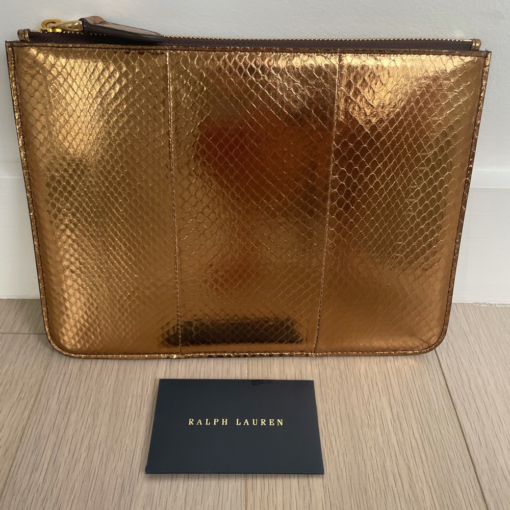 Ralph Lauren Collection python leather zip pouch. NWT.